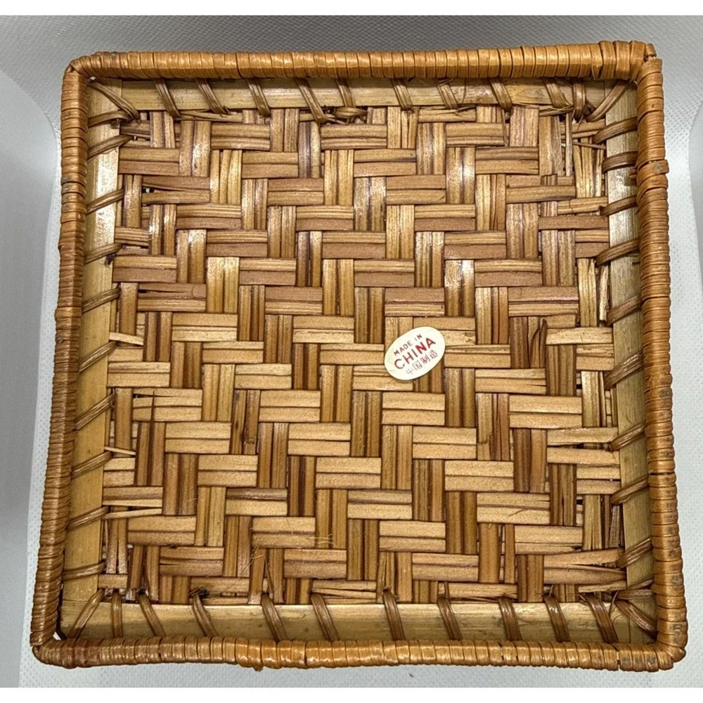 Vintage Rattan Woven Cocktail Napkin Basket Farmhouse Decor Storage